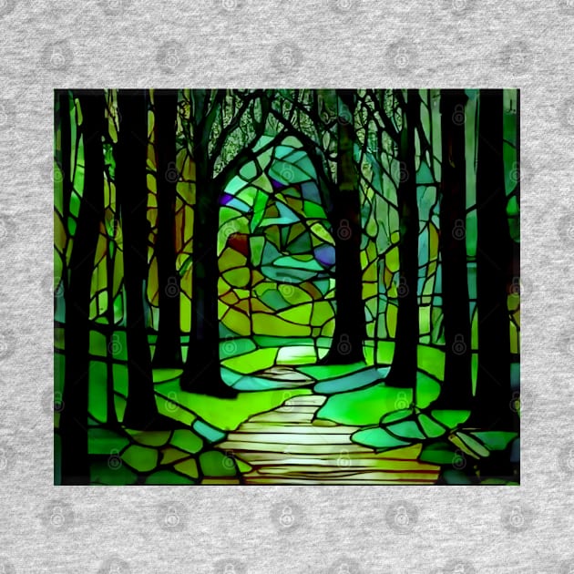 Stained Glass Forest Design Colorful Trees Landscape by Aurora X